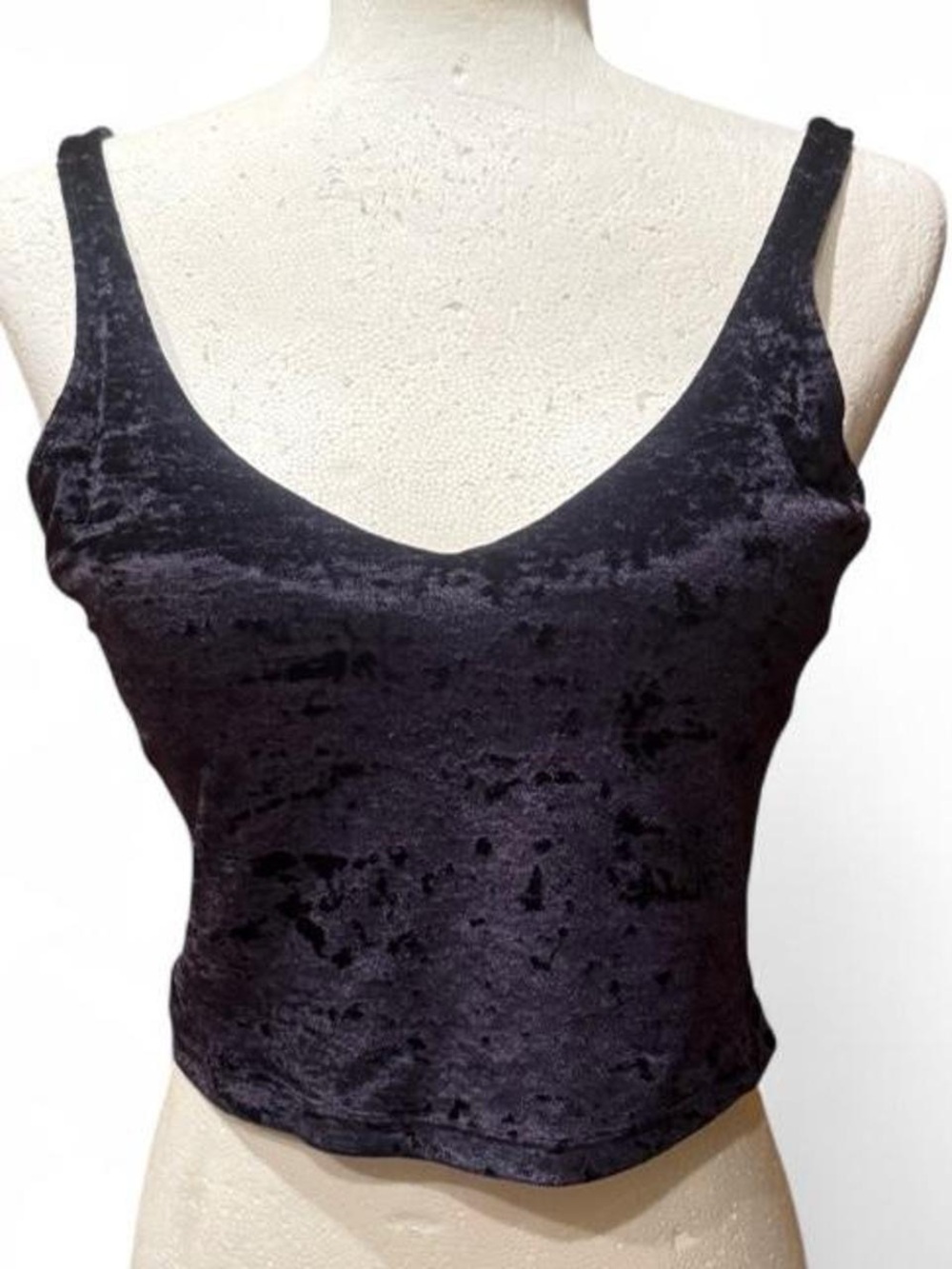 Lululemon Black Crushed Velvet V-Neck Black Tank Top/Sports Bra, size 12.
